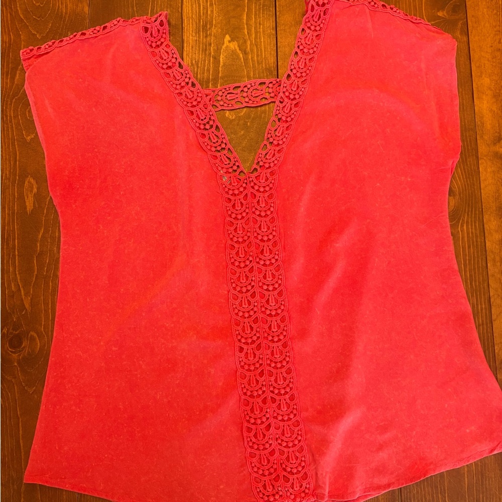 Women's Coral Lace-Trim V-Neck Top